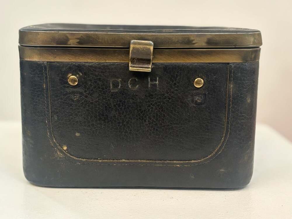 Margolin Vintage Leather Train Case Vanity Box Monogrammed DCH